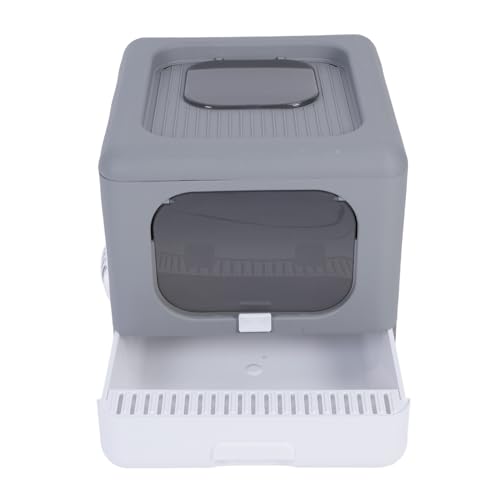 Faltbarer oberer Eingang Großer Kitty -Katzentoilette mit Schubladenschaufeln geschlossener Katze Pan mit hoher Sided Plastik -Müllbox -Möbel (Grey) von ZLXHDL