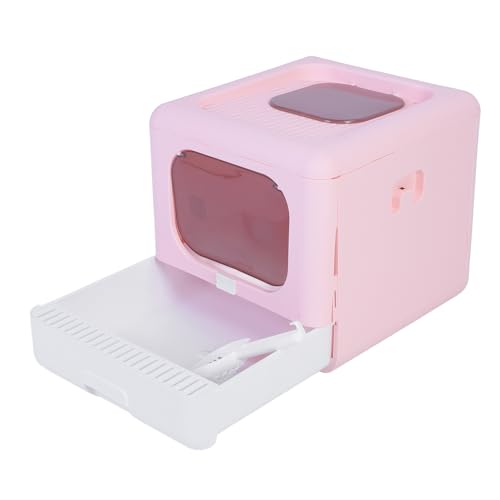 Faltbarer oberer Eingang Großer Kitty -Katzentoilette mit Schubladenschaufeln geschlossener Katze Pan mit hoher Sided Plastik -Müllbox -Möbel (Pink) von ZLXHDL