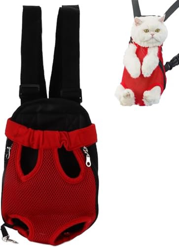 Verstellbarer Hunde-Tragerrucksack,Hundetragerucksack für Wandern,Haustier-Brustrucksack für Wandern und Reisen für Wandern Reisen Outdoor(S-Rot) von ZLXHDL