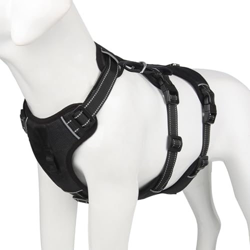 Hundegeschirr ohne Ziehen, verstellbares Hundegeschirr mit reflektierenden Streifen für Hundehalsbänder, gepolsterter Griff für das tägliche Spazierengehen und Training (S) von ZLXHDL