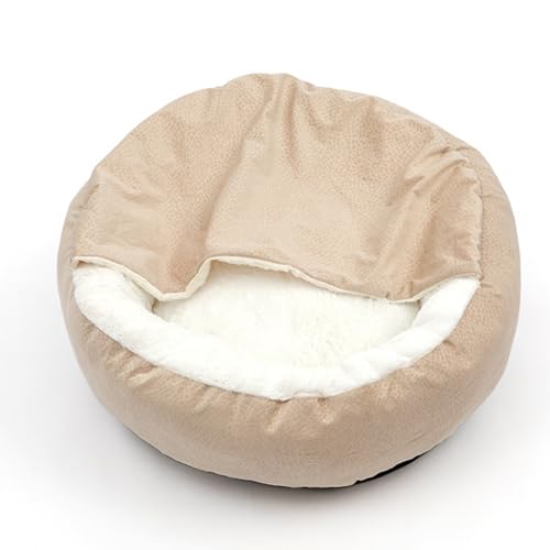 Kleines Hundebett, beruhigende Hundekatze Höhlenbett mit Kapuzeabdeckung, plüschflauschige Katzenbeete für Innenbetten gemütlicher Schlafkomfort (50 cm) von ZLXHDL
