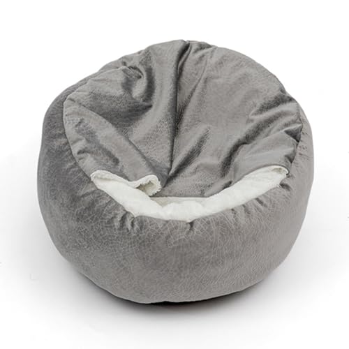 Kleines Hundebett, beruhigende Hundekatze Höhlenbett mit Kapuzeabdeckung, plüschflauschige Katzenbeete für Innenbetten gemütlicher Schlafkomfort (60 cm) von ZLXHDL