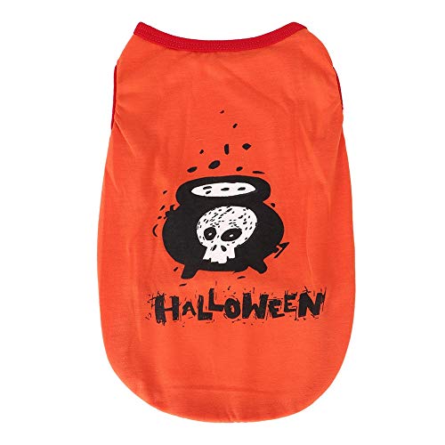 Soft Polyester Haustierhund Katze Halloween Hemd Schädel Muster Orange Kostümweste für kleine Hunde, Dackel, französisches Bulldoggen Halloween -Outfit für Welpen (XS) von ZLXHDL