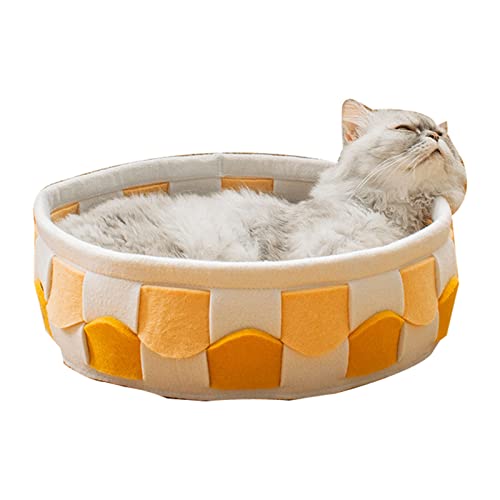 ZLXHDL Rundes Katzenbett, Weichwellenlinie doppelseitiges Haustierbett für kleine Hunde, bequemes gelbes Hundekissen für Winter und Sommer, ideal für Innenkatzen und Welpen (Gelb) von ZLXHDL