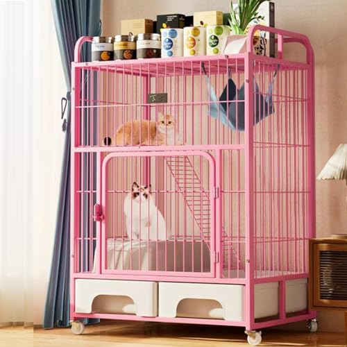 2-stöckiger Katzenkäfig, Katzenkiste mit 2 großen Schubladen, Katzenkäfig für den Innenbereich, Hasenhaus, Tierkäfige mit Rädern und Leiter, Außenzaun für Haustiere, Pink 2-stöckiger Katzenkäfig, Katzenkiste mit 2 großen Schubladen, Katzenkäfig für den Innenbereich, Hasenhaus, Tierkäfige mit Rädern und Leiter, Außenzaun für Haustiere, Pink von ZMAZHANG