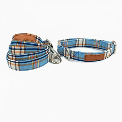 Blue Cotton Plaid Hundehalsband und Leine Set mit Fliege Haustier Halskette Zubehörhalsband und Leine, XS von ZMKW