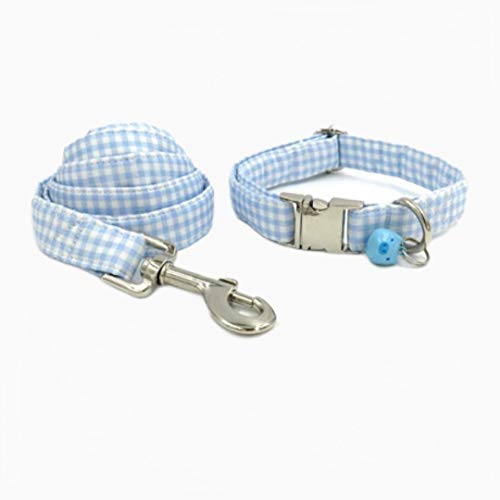 Blue Plaid Hundehalsband mit Blue Pig Bell und Bow Cotton Dog & Cat Halskette Hundehalsbänder und Hundeleine Pet Supply-Halsband und Leine, S. von ZMKW