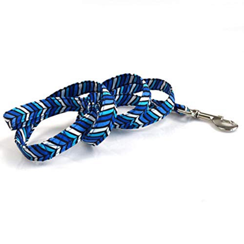 Blue Wave Pattern Plaid Hunde- und Katzenhalsband und Leine Set mit Bowtie Soft und Cotton Fabric Metall Schnalle-Leine, M. von ZMKW