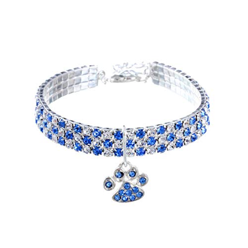 Diamant eingelegte Haustier Katze Halsband Haustiere Shiny Crystal Elastic Cats Halsbänder Kätzchen Hundehalsband-Blau, M. von ZMKW