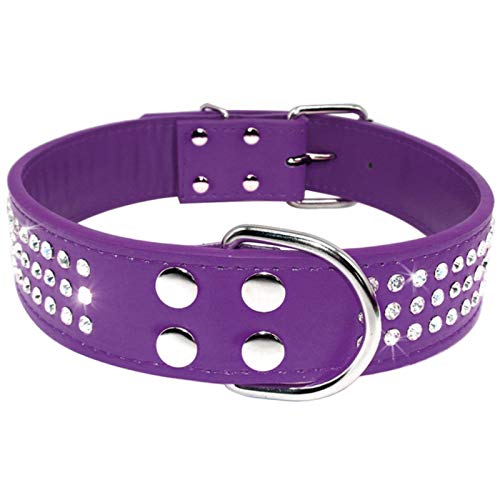 Hundehalsbänder aus Strassleder Kristallverstellbares Halsband für mittelgroße Hunde Pet-Purple, L. von ZMKW