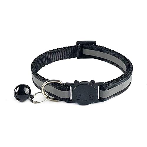 Nylon-Halskette mit Bell Safety Bright Reflective Cat Head Sicherheitsschnallenhalsband Dog Cat Pet-Black von ZMKW