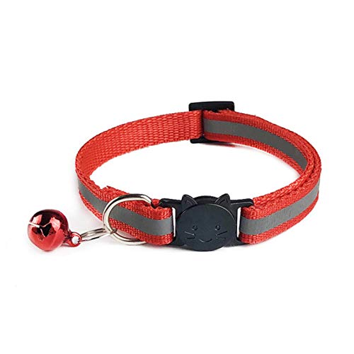 Nylon-Halskette mit Bell Safety Bright Reflective Cat Head Sicherheitsschnallenhalsband Dog Cat Pet-Red von ZMKW