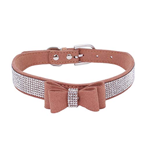 Pet Dog Supplies Verstellbare Lederfliege Hundehalsband Halskette mit Strass Kristall Bowknot-Brwon, L 50x2,5CM von ZMKW