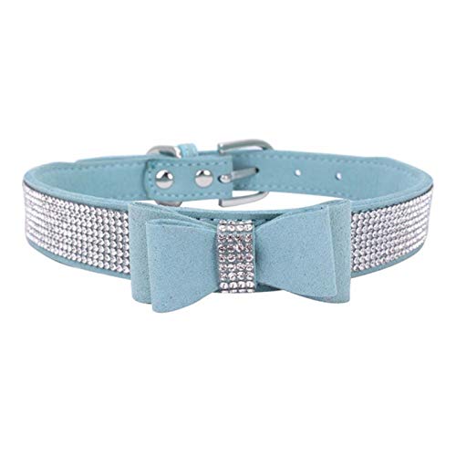 Pet Dog Supplies Verstellbare Lederfliege Hundehalsband Halskette mit Strass Kristall Bowknot-Sky Blue, L 50x2,5CM von ZMKW