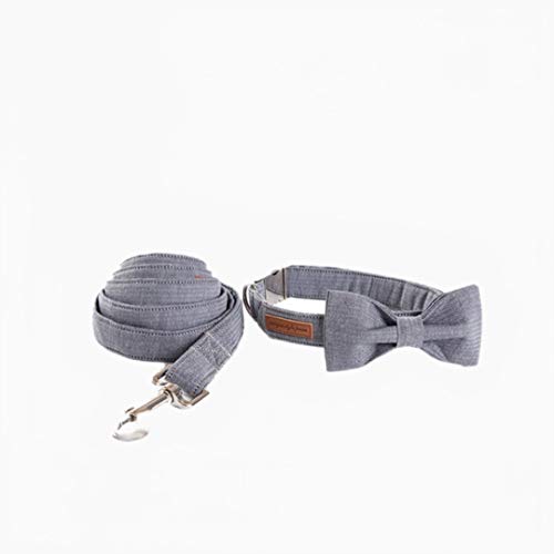 Reifes graues Hundehalsband mit Fliege Verstellbare Halsbänder für Hund und Katze Geschenk Haustier Zubehörhalsband Bogen und Leine, M. von ZMKW