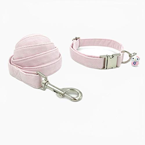 Rosa gestreiftes Hundehalsband und Leine Set mit Fliege Handgemachte Hunde- und Katzenhalskette und Hundeleine Haustierzubehör-Halsband und Leine, XS von ZMKW