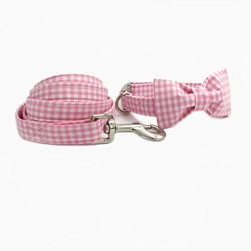Rosa und weißes Hundehalsband und Leinen-Set mit Fliege Verstellbarer Haustier-Welpen-Baumwollhalsband-Halsband-Leinenbogen, M. von ZMKW