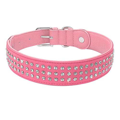 Strass Hundehalsband Verstellbares Kristalldiamant Lederhalsband für mittelgroße Hunde-Pink, L. von ZMKW