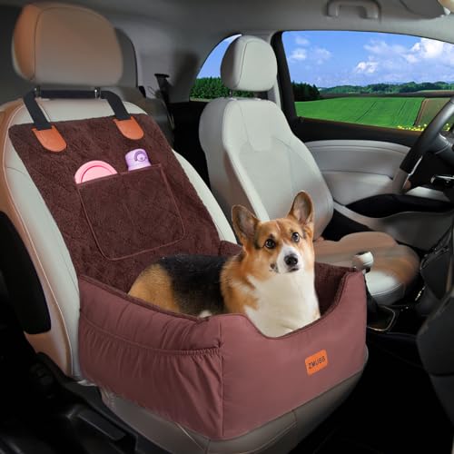 ZMUBB Autositz für kleine Hunde, ideal für Hunde unter 11,3 kg, abnehmbarer Haustier-Autositz für Vorder-/Rücksitz, schnelle Installation, waschbar, sichere Reisetasche mit Aufbewahrungstaschen und von ZMUBB
