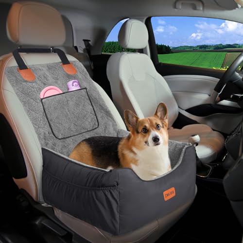 ZMUBB Hunde-Autositz für kleine Hunde bis zu 11,3 kg: abnehmbarer Haustier-Autositz Vorder-/Rücksitz, einfache Installation, waschbar, sichere Reisetasche mit Aufbewahrungstaschen und Clip-on Leine von ZMUBB
