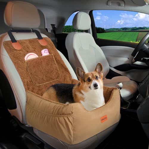 ZMUBB Autositz für kleine Hunde – ideal für Hunde unter 11,3 kg, abnehmbarer Haustier-Autositz für Vorder-/Rücksitz, schnelle Installation, waschbar, sichere Reisetasche mit Aufbewahrungstaschen und von ZMUBB