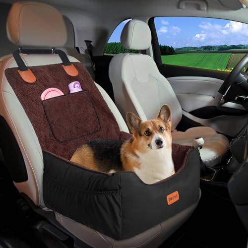 ZMUBB Hunde-Autositz für kleine Hunde bis zu 11,3 kg: Abnehmbarer Haustier-Autositz für Vorder-/Rücksitz, einfache Installation, waschbar, sichere Reisetasche mit Aufbewahrungstaschen und von ZMUBB