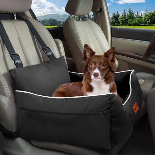 ZMUBB Hunde-Autositz für kleine Hunde: Einfache Installation, vollständig abnehmbar, waschbar, weich, sicher mit Aufbewahrungstaschen und Leine zum Anklippen (schwarz) von ZMUBB