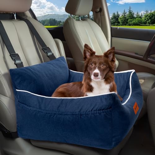 ZMUBB Hunde-Autositz für kleine Hunde: Einfache Installation, vollständig abnehmbar, waschbar, weich, sichere Reisetasche, mit Aufbewahrungstaschen und Clip-on-Leine (Denimblau) von ZMUBB