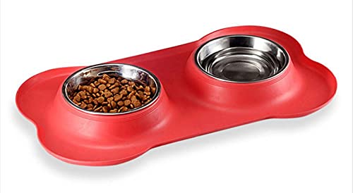Personalisiert Hundenapf Futterstation Hundedelstahl Double Dog Bowl Silikonmatte rutschfeste Fütterungsspender No Spill Pet Feeder Dish Für Katzen Hunde Rot von ZNYLX