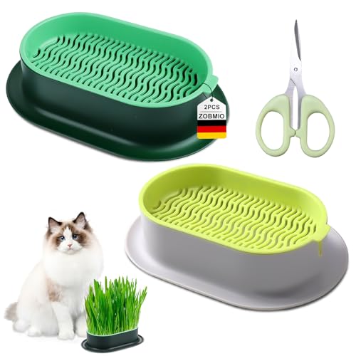 ZOBMIO 2 Stück Katzengras Schale mit 1 Grasschere, Katzengras Pflanztöpfe mit Großem Fassungsvermögen, aus ABS-Material, Katzengras Schale für den Innen Und Außenanbau ZOBMIO 2 Stück Katzengras Schale mit 1 Grasschere, Katzengras Pflanztöpfe mit Großem Fassungsvermögen, aus ABS-Material, Katzengras Schale für den Innen Und Außenanbau von ZOBMIO