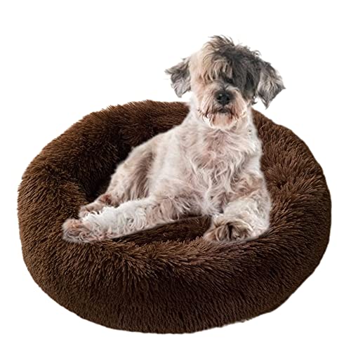 Beruhigendes Haustierbett, gemütliches Donut-Hundebett mit rutschfester Unterseite, maschinenwaschbar, Kuschelhütte, Welpenbett, Anti-Angst, rund, weiches Haustierbett, verbesserter Schlaf, Ø100 cm, Kaffee von ZOCIS