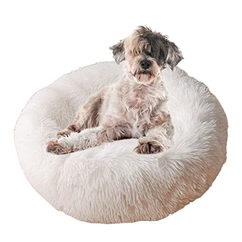 Beruhigendes Haustierbett, gemütliches Donut-Hundebett mit rutschfester Unterseite, maschinenwaschbar, Kuschelhütte, Welpenbett, Anti-Angst, rund, weiches Haustierbett, verbesserter Schlaf, Ø100 cm, Weiß von ZOCIS