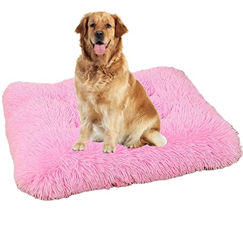 Beruhigendes Haustierbett, große Hundeboxen-Matratze, waschbar, mit rutschfester Unterseite, Haustierbett, Kissen, faltbare Kistenmatte, bequeme Plüsch-Hundebettmatte, 64 x 48 x 8 cm, Rosa 2 von ZOCIS