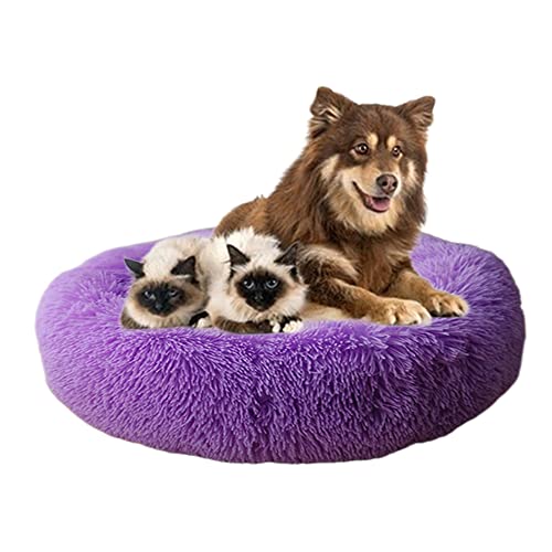 Beruhigendes Hunde- und Katzenbett, flauschig, weich, rund, Donut-Kuschelbett, Welpenbett, Anti-Angst, Haustierkissen, rutschfest, waschbar, für kleine/mittlere/große Hunde, Katzen, 60 cm, Violett von ZOCIS