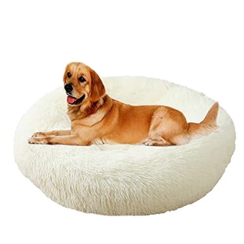 Beruhigendes Hundebett, lindert Angstzustände, Plüsch, bequem, warmes Hundebett, Haustiernest, rutschfest, Kuschelhütte, weiches Welpensofa, verbessertes Schlafen, rundes Haustierbett (Ø70 cm, weiß) von ZOCIS