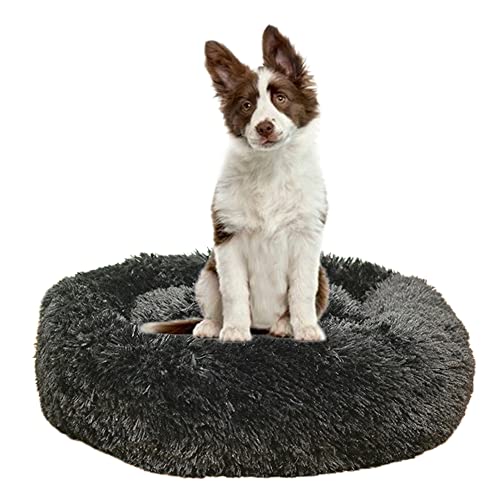 Beruhigendes Hundebett für Welpen, Kätzchen, Donut-Bett – rundes Haustierbett mit rutschfester Unterseite, großes Hundebett, Anti-Angst, verbessertes Schlafen, kuscheliges Plüsch-Hundebett, waschbar, Ø100 cm, schwarz von ZOCIS