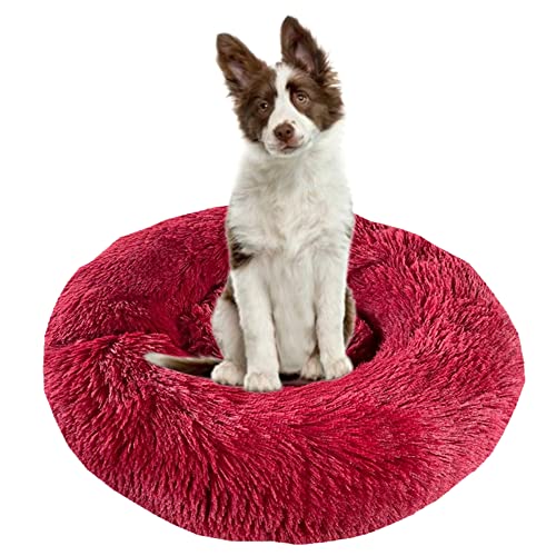 Beruhigendes Hundebett für Welpen, Kätzchen, Donut-Bett, rundes Haustierbett mit rutschfester Unterseite, großes Hundebett, Anti-Angst, verbesserter Schlaf, kuscheliges Plüsch-Hundebett, waschbar, Ø90 von ZOCIS