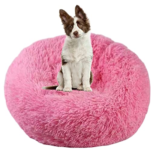 Beruhigendes Hundebett für Welpen, Kätzchen, Donut-Bett – rundes Haustierbett mit rutschfester Unterseite, großes Hundebett, Anti-Angst, verbessertes Schlafen – kuscheliges Plüsch-Hundebett, waschbar, Ø110 cm, Rosa 2 von ZOCIS