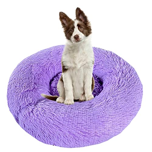 Beruhigendes Hundebett für Welpen, Kätzchen, Donut-Bett – rundes Haustierbett mit rutschfester Unterseite, großes Hundebett, Anti-Angst, verbessertes Schlafen – kuscheliges Plüsch-Hundebett, waschbar, Ø100 cm, Violett von ZOCIS