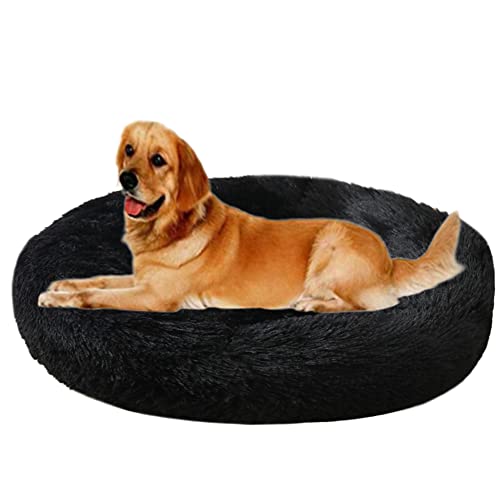 Beruhigendes Hundebett zur Linderung von Angstzuständen, Plüsch, bequem, warmes Hundebett, Haustiernest, rutschfest, Kuschelhütte, weiches Welpensofa, verbessertes Schlafen, rundes Haustierbett (Ø 120 cm, schwarz) Beruhigendes Hundebett zur Linderung von Angstzuständen, Plüsch, bequem, warmes Hundebett, Haustiernest, rutschfest, Kuschelhütte, weiches Welpensofa, verbessertes Schlafen, rundes Haustierbett (Ø 120 cm, schwarz) von ZOCIS