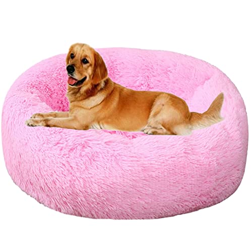 Beruhigendes Hundebett zur Linderung von Angstzuständen, Plüsch, bequem, warmes Hundebett, Haustiernest, rutschfest, Kuschelhütte, weiches Welpensofa, verbessertes Schlafen, rundes Haustierbett (Ø120 cm, Rosa2) Beruhigendes Hundebett zur Linderung von Angstzuständen, Plüsch, bequem, warmes Hundebett, Haustiernest, rutschfest, Kuschelhütte, weiches Welpensofa, verbessertes Schlafen, rundes Haustierbett (Ø120 cm, Rosa2) von ZOCIS