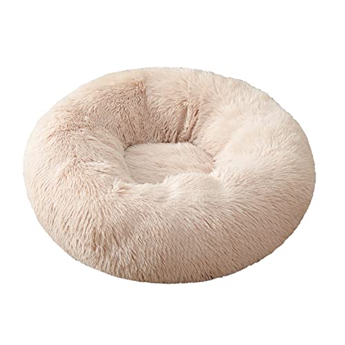 Beruhigendes rundes Hundebett, flauschig, gemütlich, Kunstfell, Haustierbett, Kuschelhütte, Donut-Hundebett mit rutschfester Unterseite, waschbar, für kleine, mittelgroße und große Katzen/Hunde – Ø 100 cm, Beige von ZOCIS
