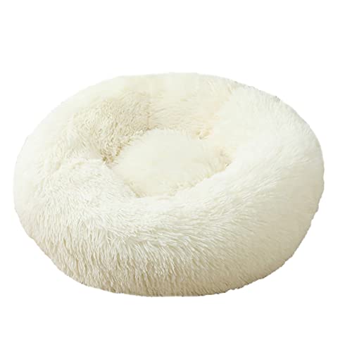 Beruhigendes rundes Hundebett, flauschig, gemütlich, Kunstfell, Haustierbett, Kuschelhütte, Donut-Hundebett mit rutschfester Unterseite, waschbar, für kleine, mittelgroße und große Katzen/Hunde – Ø 50 cm, Weiß Beruhigendes rundes Hundebett, flauschig, gemütlich, Kunstfell, Haustierbett, Kuschelhütte, Donut-Hundebett mit rutschfester Unterseite, waschbar, für kleine, mittelgroße und große Katzen/Hunde – Ø 50 cm, Weiß von ZOCIS