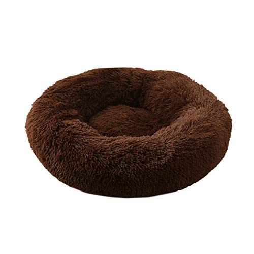 Beruhigendes rundes Hundebett, flauschig, gemütlich, Kunstfell, Haustierbett, Kuschelhütte, Donut-Hundebett mit rutschfester Unterseite, waschbar, für kleine, mittelgroße und große Katzen/Hunde – Ø 100 cm, Kaffee von ZOCIS