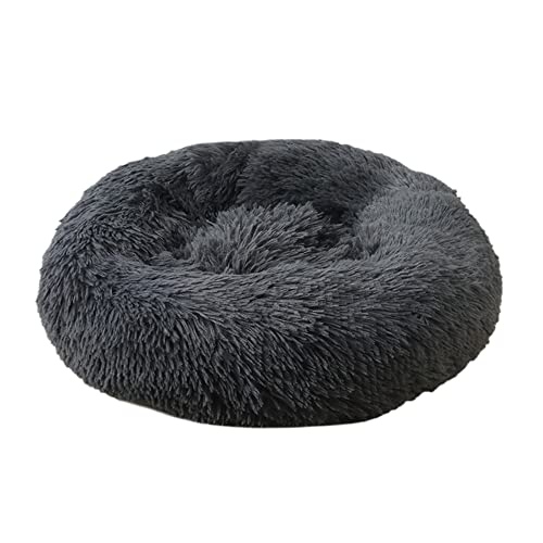 Beruhigendes rundes Hundebett, flauschig, gemütlich, Kunstfell, Haustierbett, Kuschelhütte, Donut-Hundebett mit rutschfester Unterseite, waschbar, für kleine, mittelgroße und große Katzen/Hunde – Ø 60 cm, Dunkelgrau Beruhigendes rundes Hundebett, flauschig, gemütlich, Kunstfell, Haustierbett, Kuschelhütte, Donut-Hundebett mit rutschfester Unterseite, waschbar, für kleine, mittelgroße und große Katzen/Hunde – Ø 60 cm, Dunkelgrau von ZOCIS