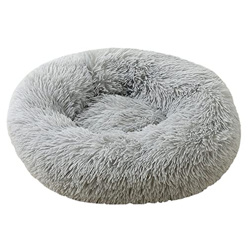 Beruhigendes rundes Hundebett, flauschig, gemütlich, Kunstfell, Haustierbett, Kuschelhütte, Donut-Hundebett mit rutschfester Unterseite, waschbar, für kleine, mittelgroße und große Katzen/Hunde – Ø 110 cm, Grau von ZOCIS