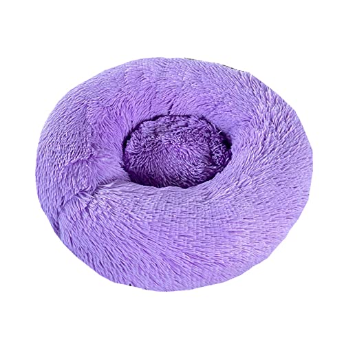 Beruhigendes rundes Hundebett, flauschig, gemütlich, Kunstfell, Haustierbett, Kuschelhütte, Donut-Hundebett mit rutschfester Unterseite, waschbar, für kleine, mittelgroße und große Katzen/Hunde – Ø 80 cm, Violett von ZOCIS
