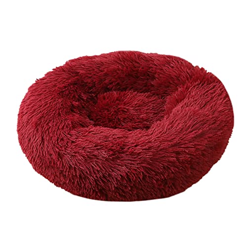 Beruhigendes rundes Hundebett, flauschig, gemütlich, Kunstfell, Haustierbett, Kuschelhütte, Donut-Hundebett mit rutschfester Unterseite, waschbares Welpennestkissen für kleine, mittelgroße und große Katzen/Hunde – Ø 100 cm, weinrot Beruhigendes rundes Hundebett, flauschig, gemütlich, Kunstfell, Haustierbett, Kuschelhütte, Donut-Hundebett mit rutschfester Unterseite, waschbares Welpennestkissen für kleine, mittelgroße und große Katzen/Hunde – Ø 100 cm, weinrot von ZOCIS