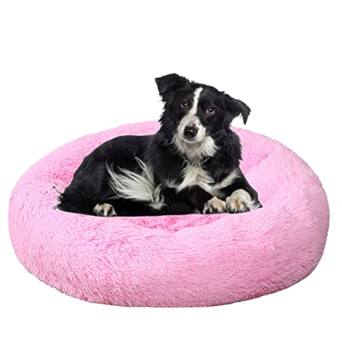 Calming Cuddler Hundebett Donut Haustierbett Anti-Rutsch-Unterseite Flauschiges Plüsch-Hundebett Sofa Haustierbett Selbstwärmendes Kunstfell Rundes Hundebett Anti-Angstbett für große, mittelgroße Hunde, Katzen, Ø100 cm, Rosa von ZOCIS