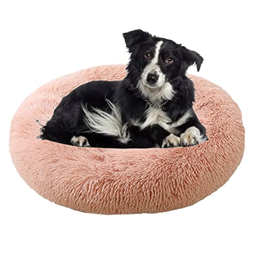 ZOCIS Calming Cuddler Hundebett, Donut-Haustierbett, rutschfeste Unterseite, flauschiges Plüsch-Hundebett, Sofa, Haustierbett, selbstwärmend, Kunstfell, rund, Anti-Angst-Bett für große, mittelgroße von ZOCIS